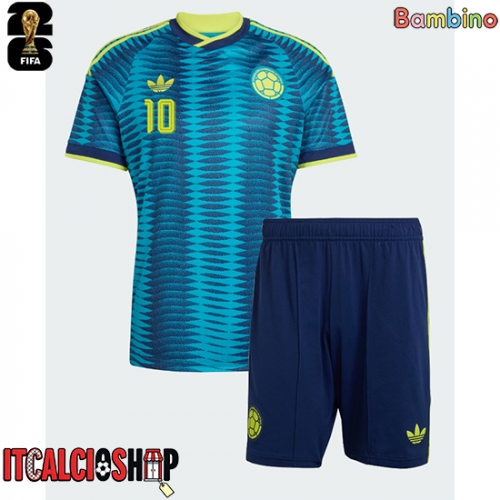 Colombia James Rodriguez #10 Seconda Maglia Bambino Mondiali 2026 Manica Corta (+ Pantaloni corti)